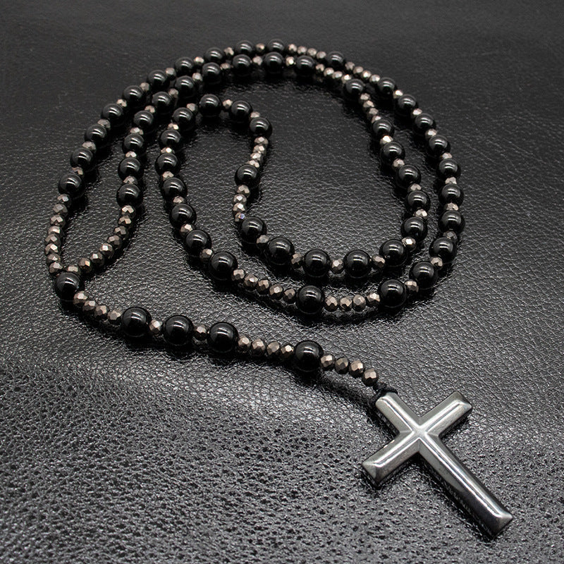 Agate & Tiger's Eye Stone Cross Catholic Rosary