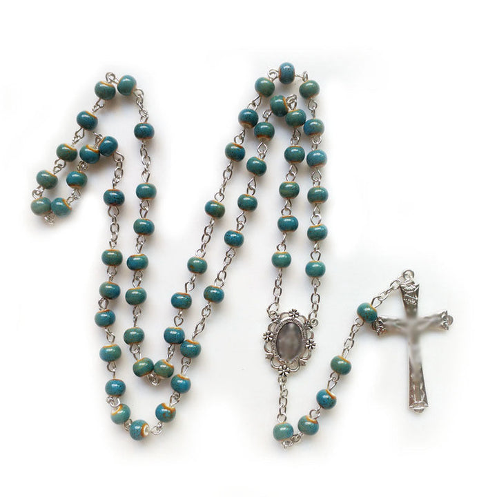 Handcrafted Turquoise Rosary with Miraculous Medal & Amber Beads