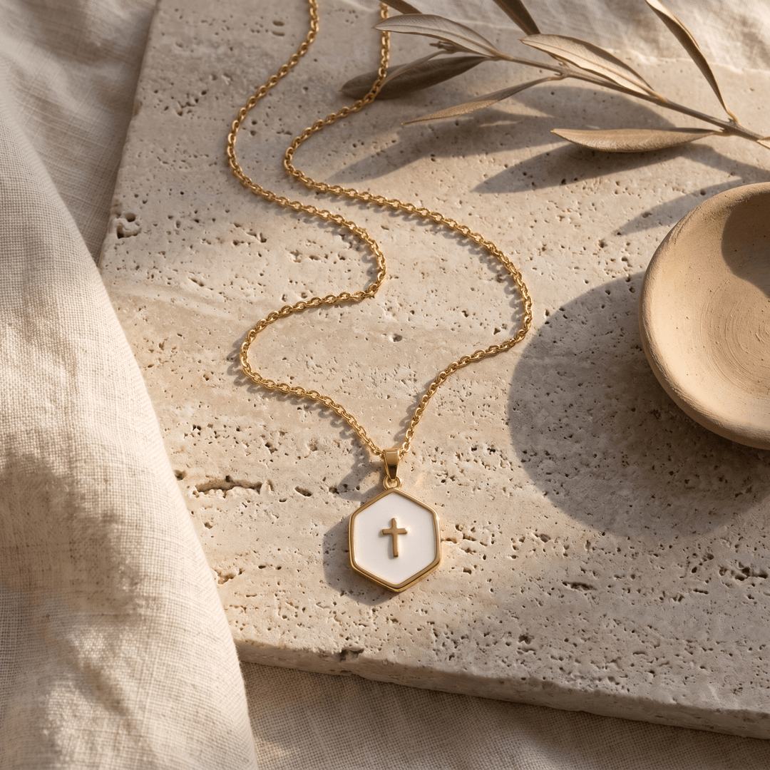 Cross Inside Pearls Necklace