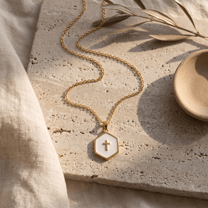 Cross Inside Pearls Necklace