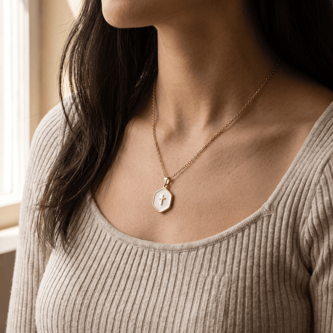 Cross Inside Pearls Necklace