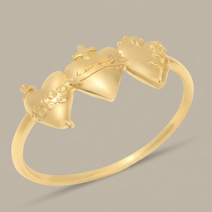 Sacred Hearts of the Holy Family Ring in 18k Gold Plated