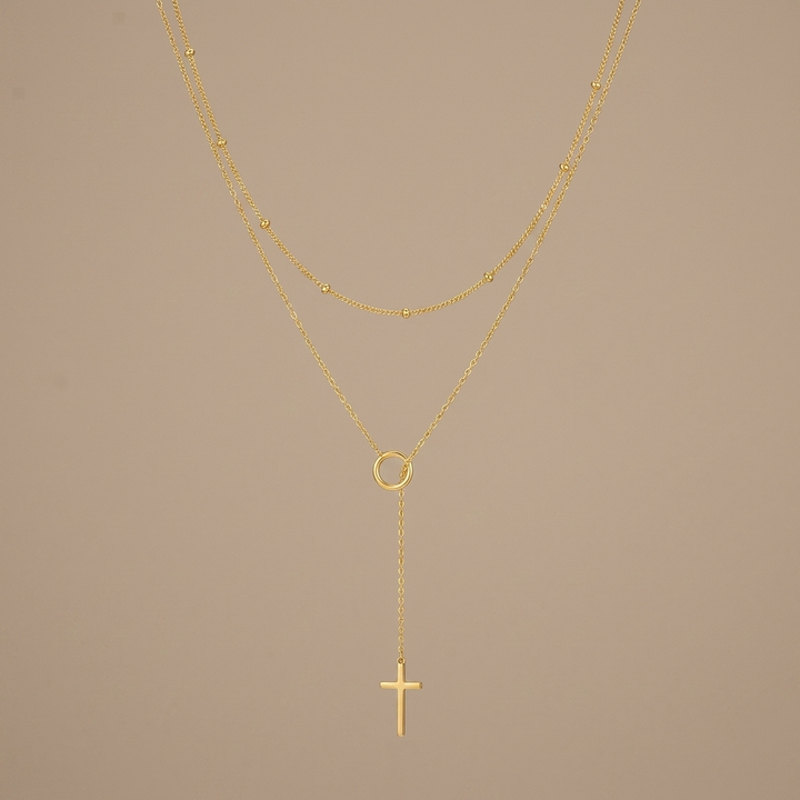 Double Layer Through Grace Cross Necklace