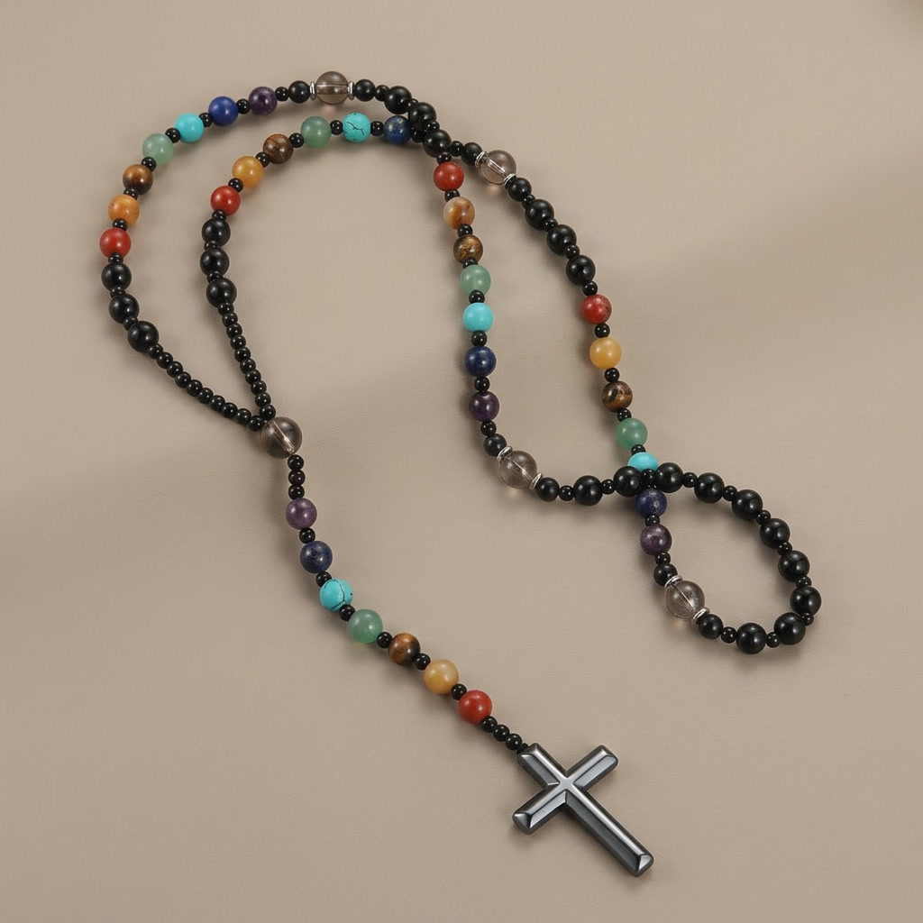 Handmade Rosary with Pink Round Beads & Crucifix, A Floral Tribute to the Sacred Heart