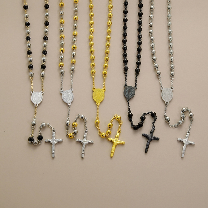 Stainless Steel Black Beaded Rosary