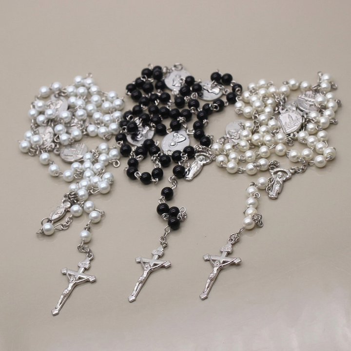 Crucifix & Our Lady, 8mm Pearl Prayer Beads Rosary (3 Colors)