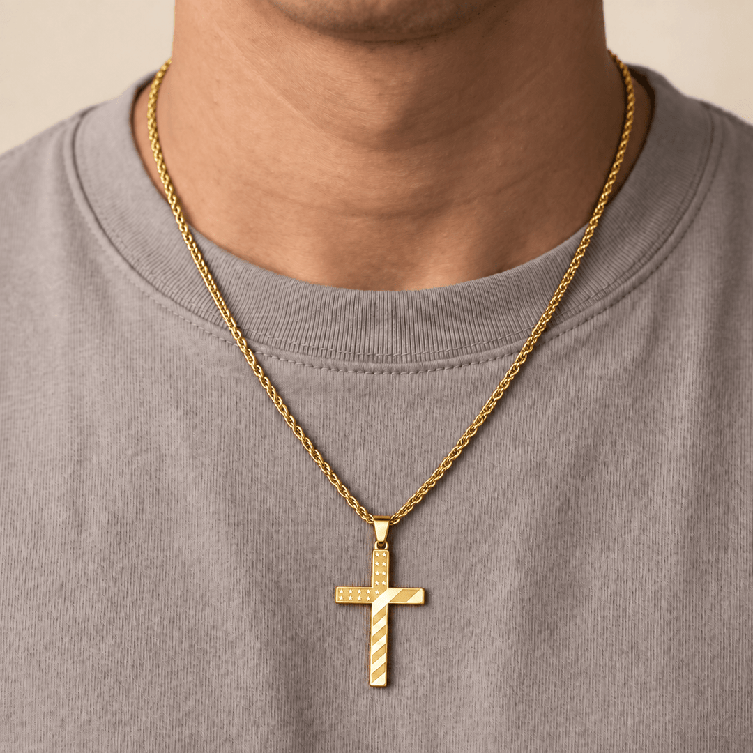 Patriotic American Flag Cross Necklace