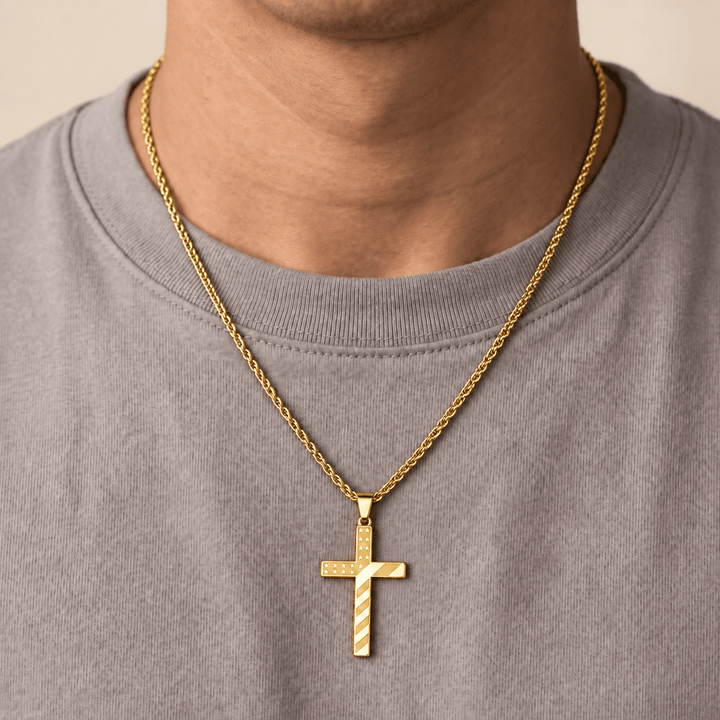 Patriotic American Flag Cross Necklace
