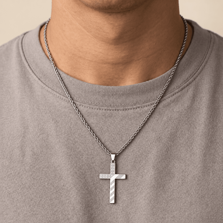 Patriotic American Flag Cross Necklace
