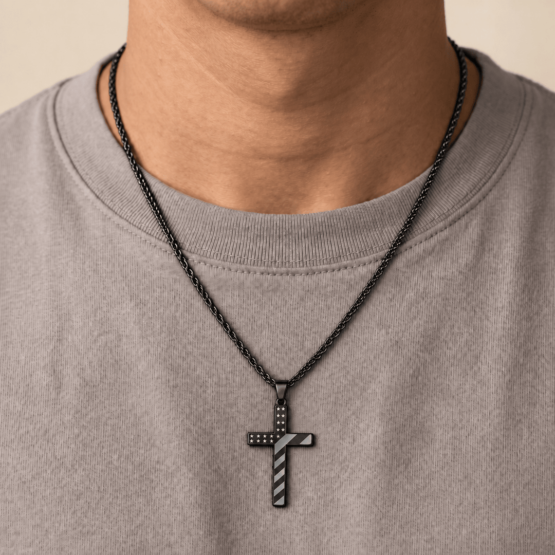 Patriotic American Flag Cross Necklace