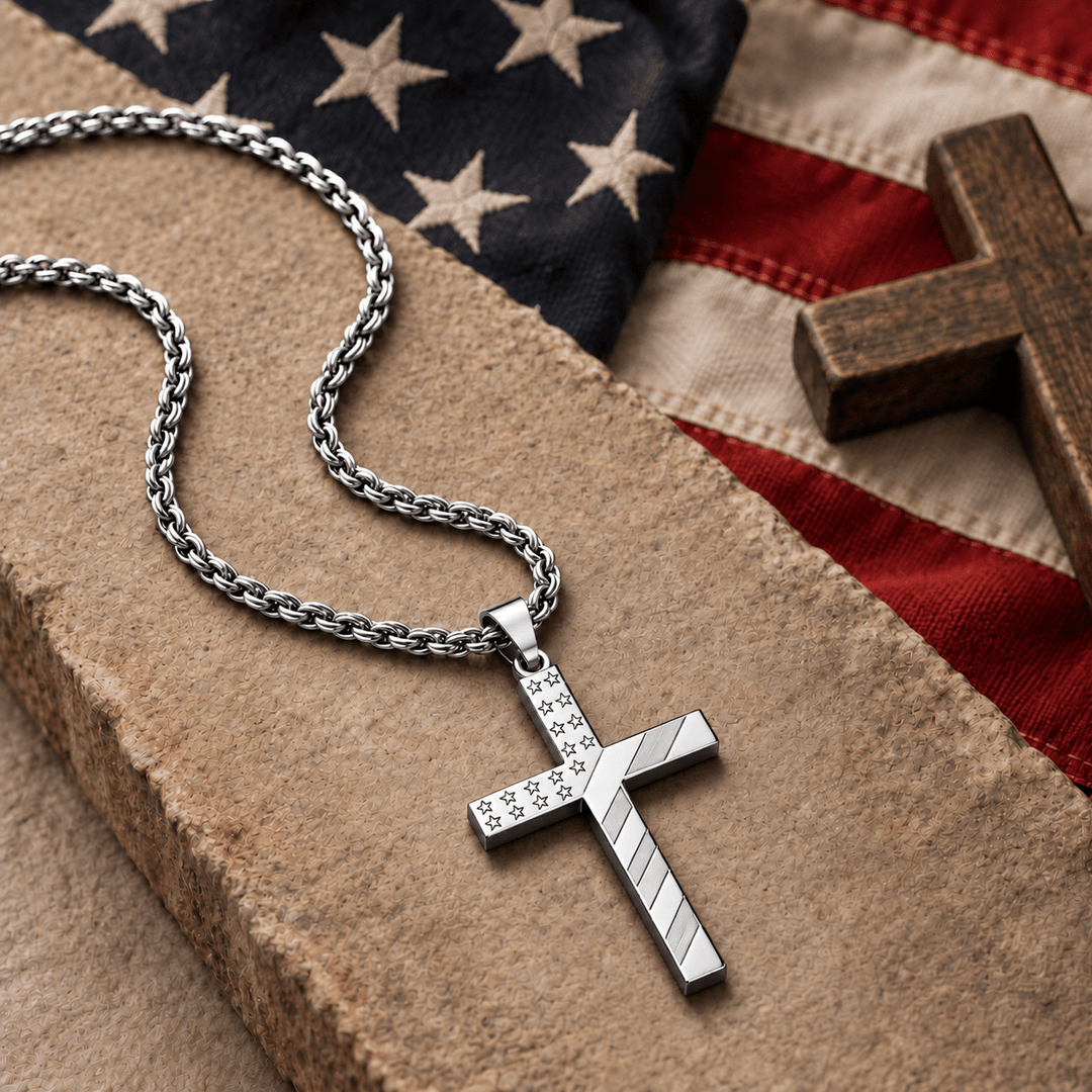 Patriotic American Flag Cross Necklace
