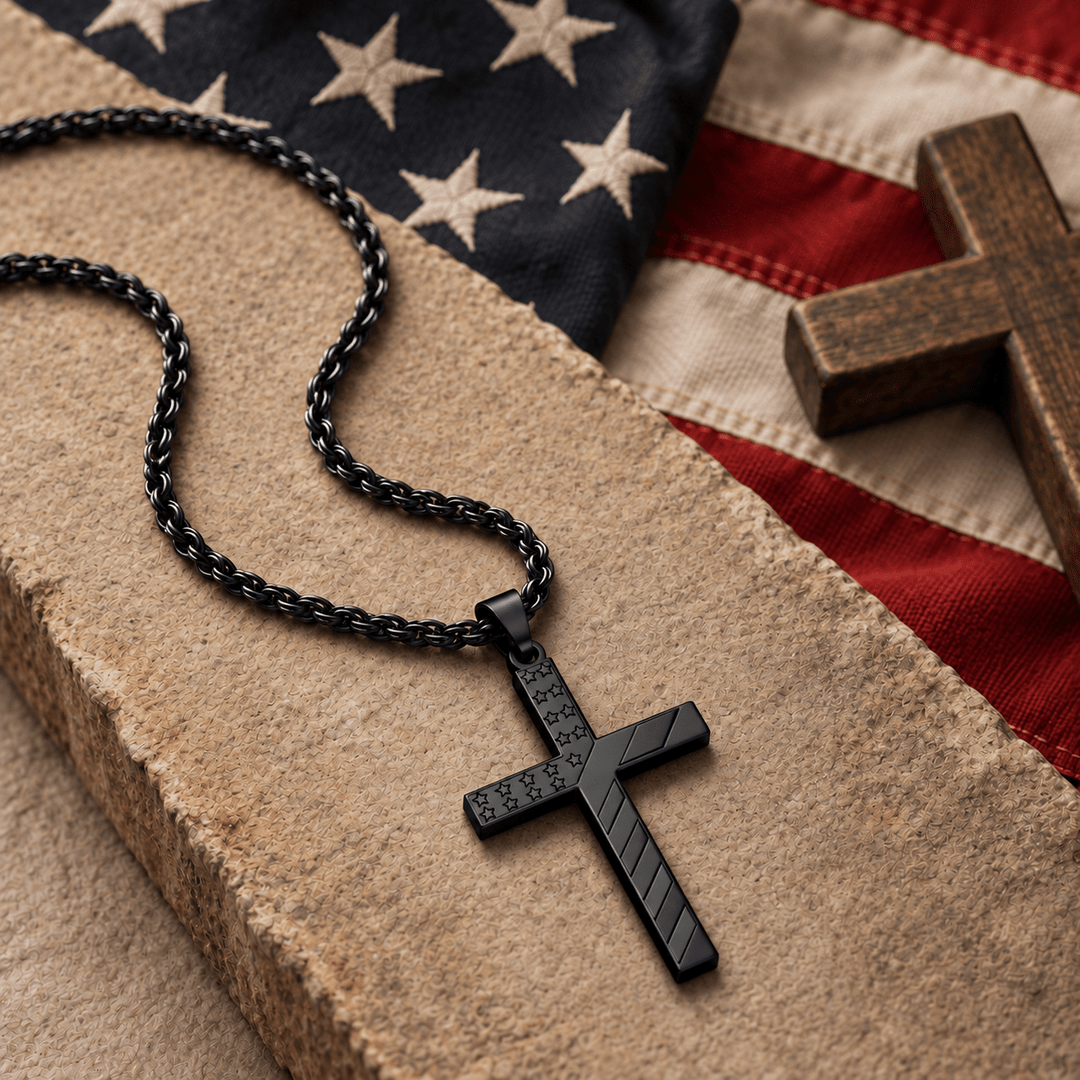 Patriotic American Flag Cross Necklace