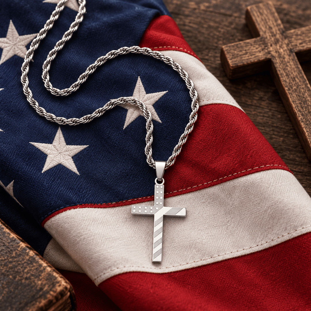 Patriotic American Flag Cross Necklace