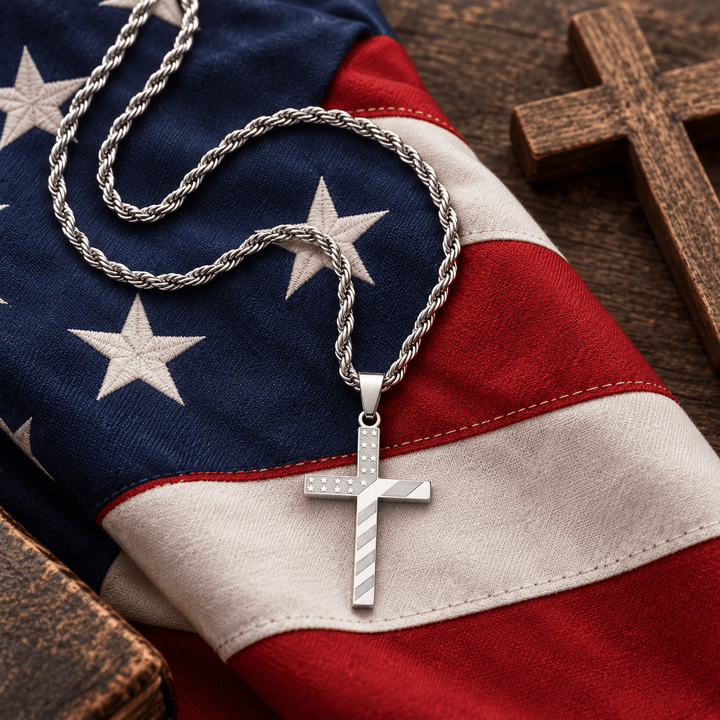 Patriotic American Flag Cross Necklace