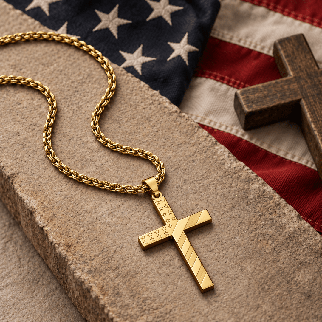 Patriotic American Flag Cross Necklace