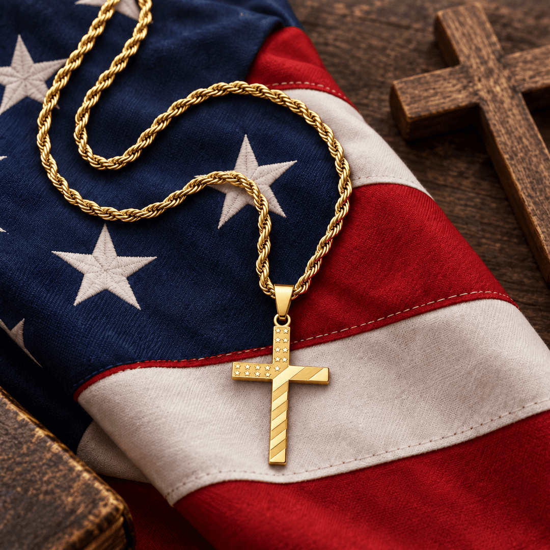 Patriotic American Flag Cross Necklace