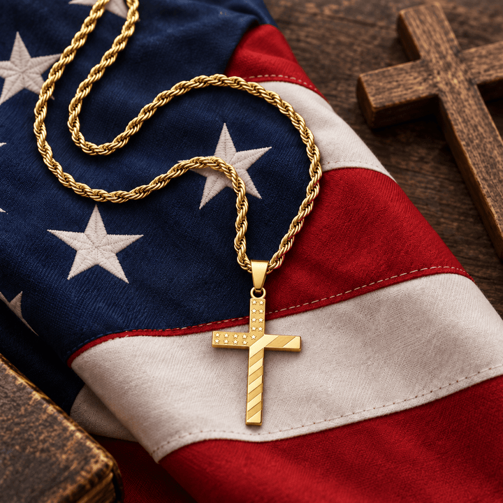 Patriotic American Flag Cross Necklace