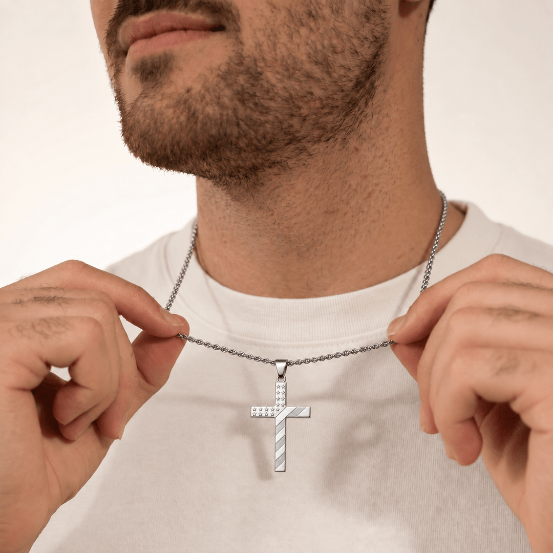 Patriotic American Flag Cross Necklace