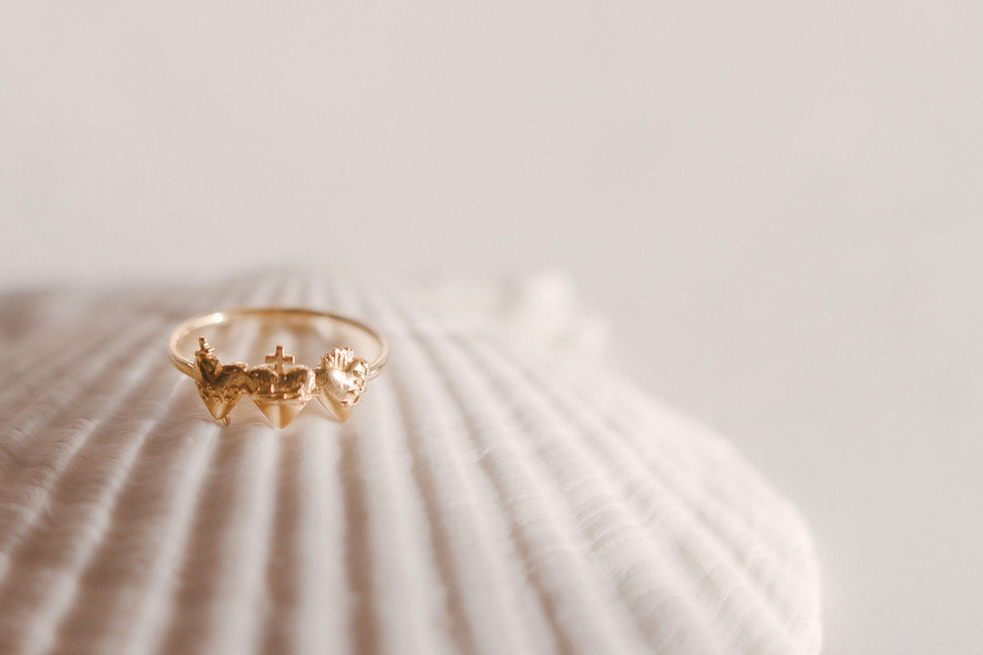 Sacred Hearts of the Holy Family Ring in 18k Gold Plated