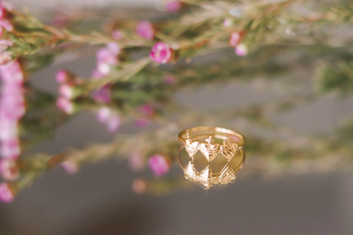 Sacred Hearts of the Holy Family Ring in 18k Gold Plated