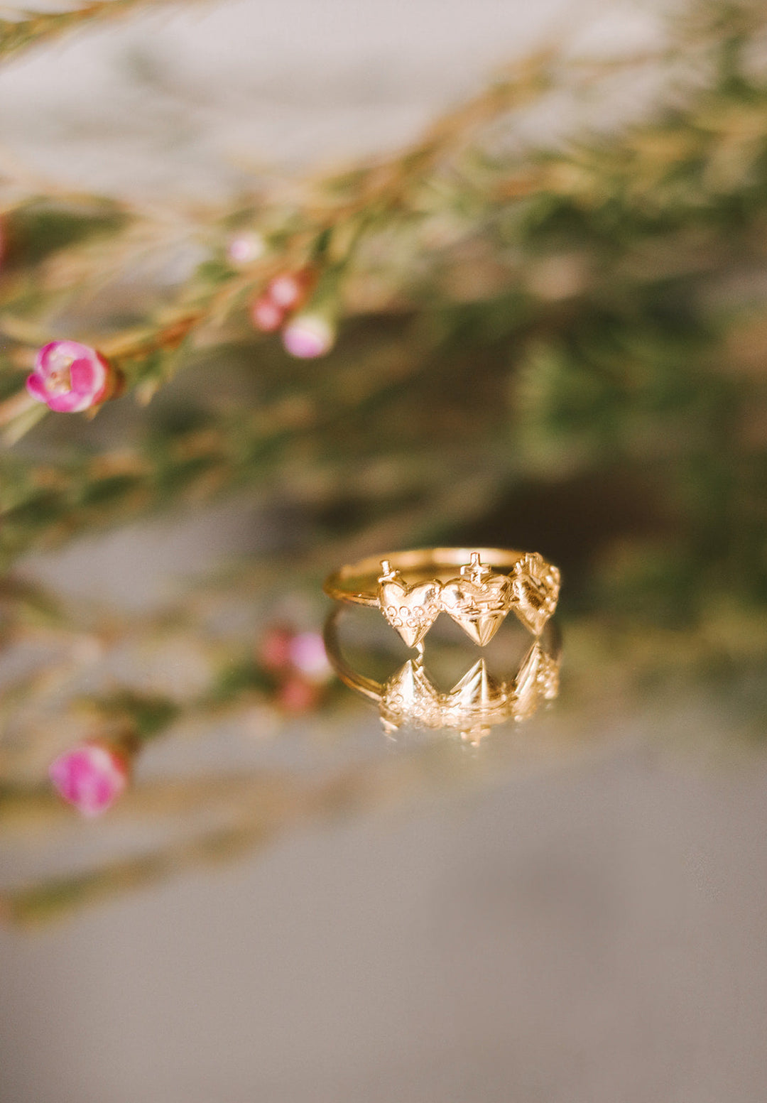 Sacred Hearts of the Holy Family Ring in 18k Gold Plated