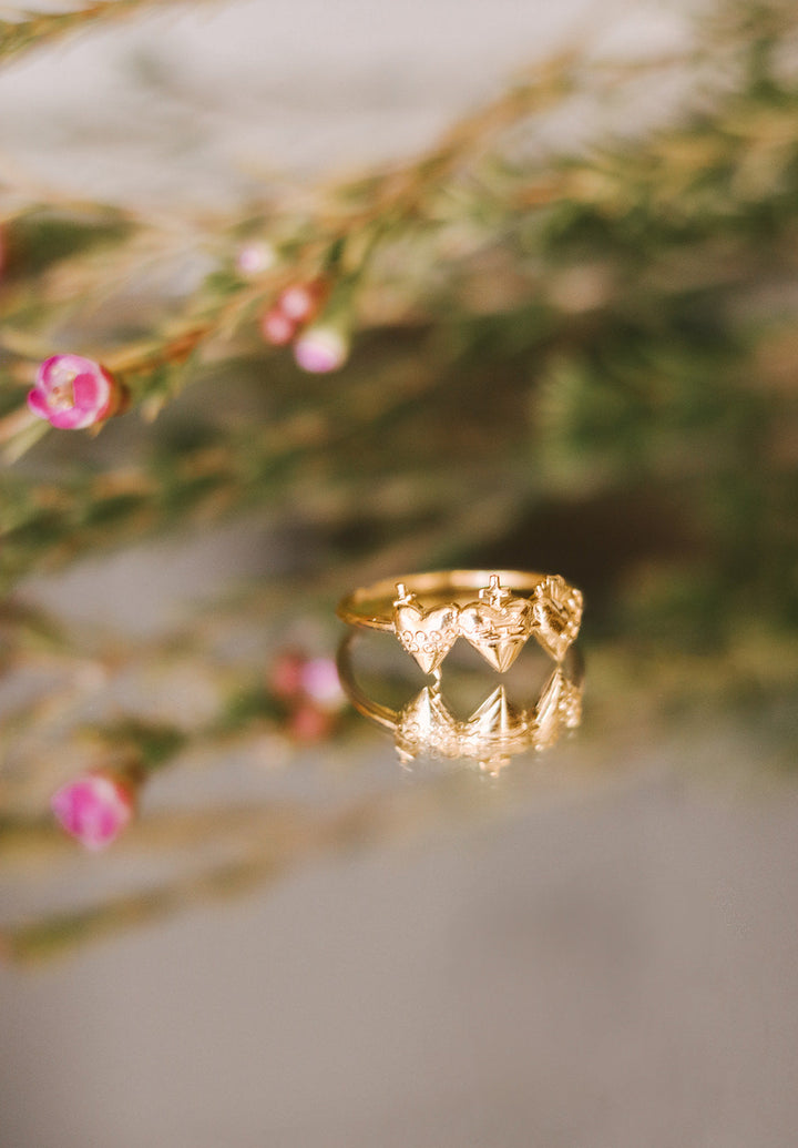 Sacred Hearts of the Holy Family Ring in 18k Gold Plated