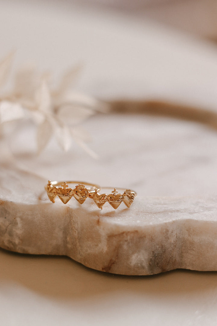 Sacred Hearts of the Holy Family Ring in 18k Gold Plated